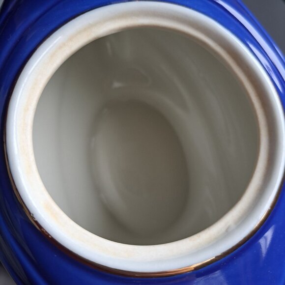 Hall Pottery Blue Gold Aladdin Lamp 6 Cup Teapot Tea Strainer MCM Genie-Inspired - Picture 5 of 16